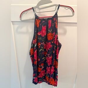 Papermoon Navy Floral Spaghetti Strap Tank Top Size XL Boho Tropical Blouse